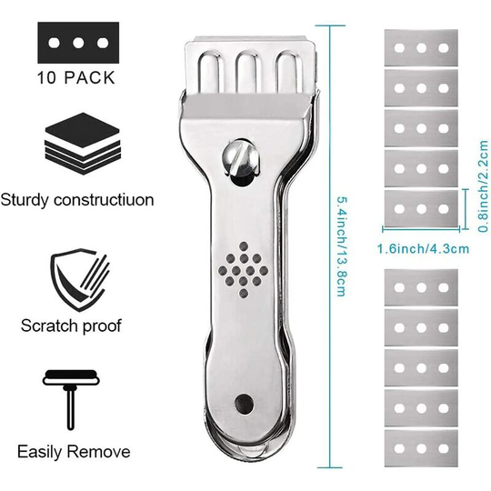 Litzee - scraper, ceramic hob scraper, glass scraper, for ceramic hob, induction cooker, car, glass, mirror, sticker, cleaning (stainless steel)