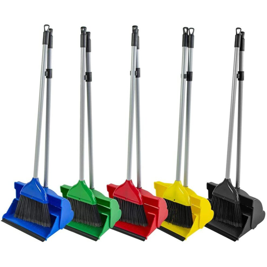 Green Professional Long Handled Lobby SwingUp Dustpan and Stiff Brush for Outdoor and Indoor Use Colour Coded