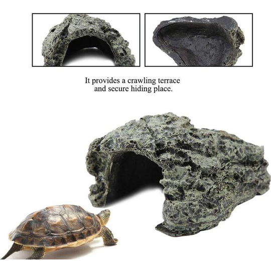 Reptile Refuge Resin Cave Stone Cave Hidden Refuge Turtle House Reptile Tortoise Frog Zoo Aquarium Decorative Ornament(Large)