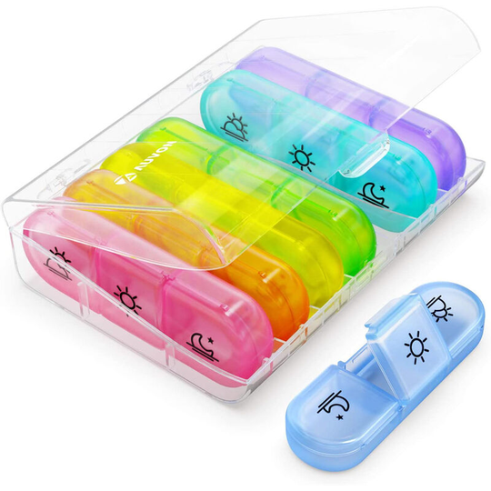 Weekly pill box 7 days 3 times a day, portable pill box 7 days with large separate compartments for medication, vitamins, fish oil, dietary