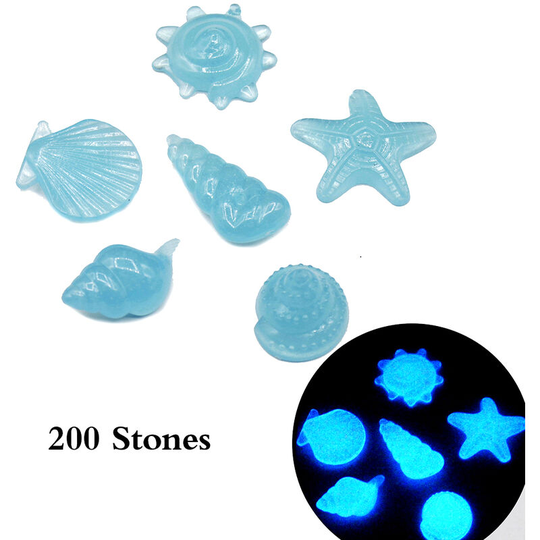 200pcs/Bag Glow in Dark Stone diy Home Decor Luminous Pebbles Sea Conch Shell Starfish Colorful Rocks for Aquarium Fish Tank