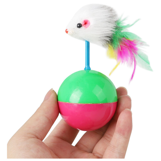 Cat Toy Standing Mouse, Interactive Mouse Balls with Colorful Feather for Cats, Tumbler Cat Toy Mouse, for Cats, Dogs and Pets