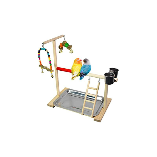 Sun Flowergb - Playground Bird Toys Parrot Playground Parrot Cage Accessories with Feeding Ladder Swing Small and Medium Parrot Wooden Frame