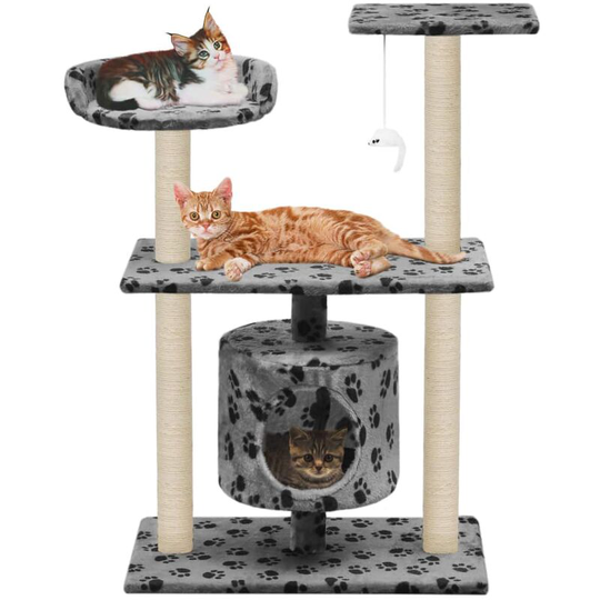 Cat Tree with Sisal Scratching Posts 95 cm Grey Paw Prints VDTD07070 - Topdeal
