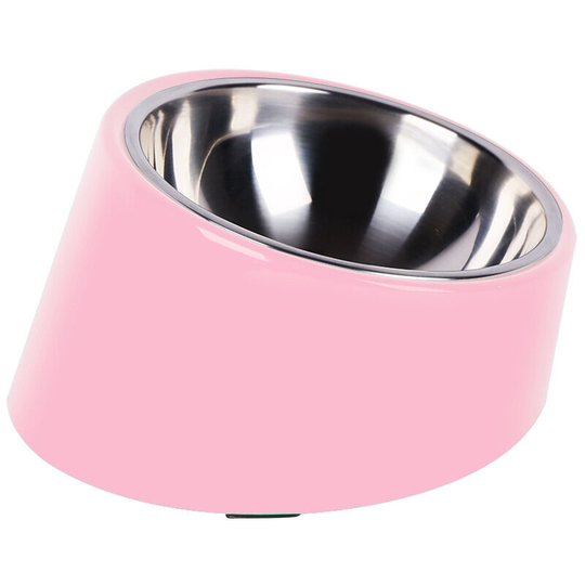 Mess Free 15° Slanted Bowl for Dogs and Cats, Tilted Angle Bulldog Bowl Pet Feeder, Non-Skid & Non-Spill, Easier to Reach Food S/220ml Pink