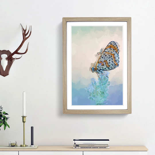 Butterfly Perched upon a Flower in Abstract - Picture Frame Graphic Art Print