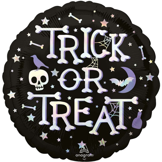 Trick Or Treat Iridescent Foil Balloon (18in) (Black/Silver Reflective) - Black/Silver Reflective - Anagram