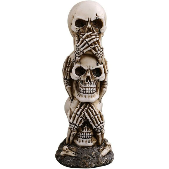 Monly - Hear-no, See-no, Speak-no Evil Skull Statue Sculpture Figure Skeleton