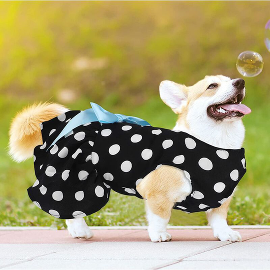 White dot models Cute pet dresses Puppy dresses with cute bows Pet clothing Dog clothes for puppies and cats(M) size is 36 cm/14.2 inches in length