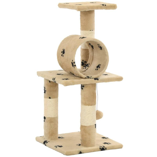 Cat Tree with Sisal Scratching Posts 65 cm Beige Paw Prints Vidaxl Beige