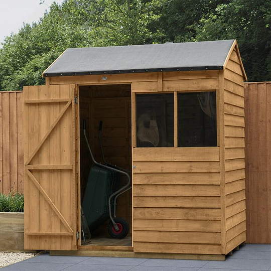 6x4ft Wooden Overlap Dip Treated Garden Shed - Reverse Apex Outdoor Storage