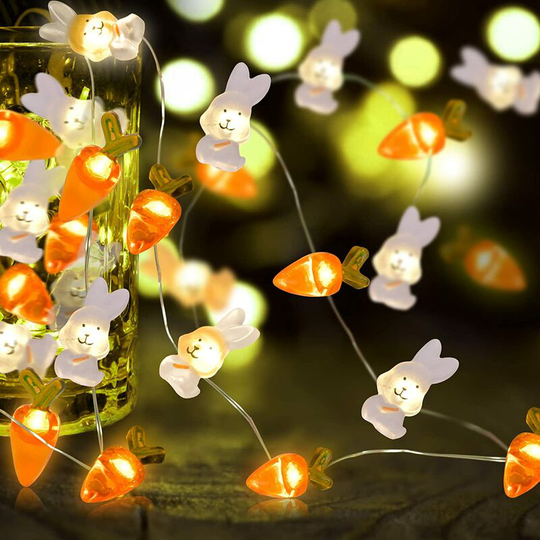 13treize - Easter Decorations 3m 50LEDs Bunny Carrot String Lights Battery Operated, Easter Decor Spring Rabbit Fairy Lights with 8 Modes for Home