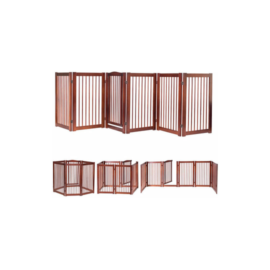 Gymax - 6 Panel Wooden Dog Gate Folding Baby Kids Safety Barrier Fence