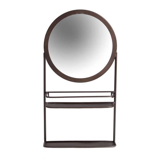 Dulla Round Metal Framed Freestanding Makeup Mirror in Brown
