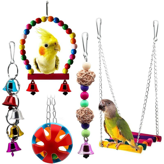 Ilovemilan - 5pcs Bird Parrot Toys Hanging Bell Pet Bird Cage Hammock Swing Toy Hanging Toy for Small Parakeets Cockatiels, Conures, Macaws, Parrots,