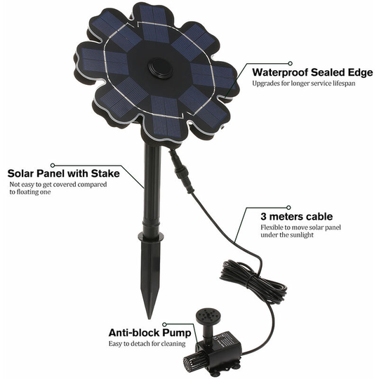 Solar Fountain Pump for Flower Shaped Solar Panel - Black