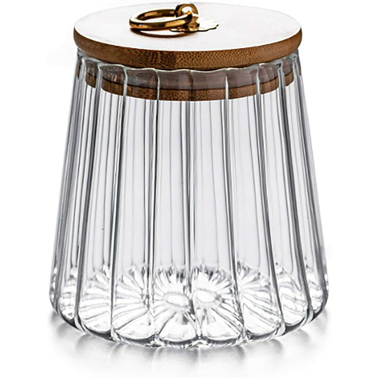 Glass Coffee Nuts Canister Airtight Storage Jar Petal Decorative Container with Bamboo Lid Metal Handle Easy to Grasp 700ml (23oz)