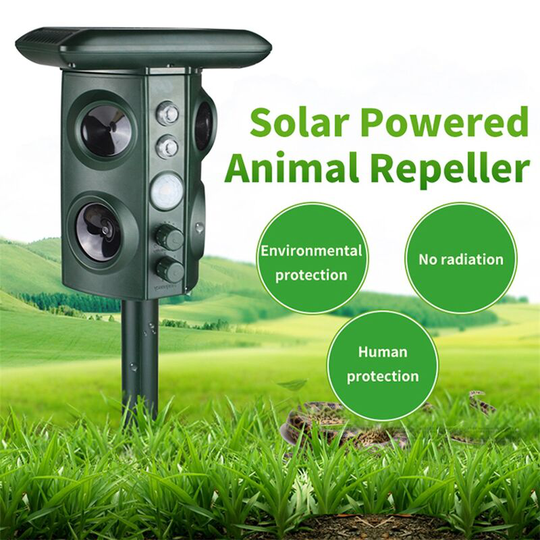 Superseller - Solar Ultrasonic Animal Pest Repeller Outdoor Four Speakers Mechanical Wave Frequency Scare led pir Motion Bracket