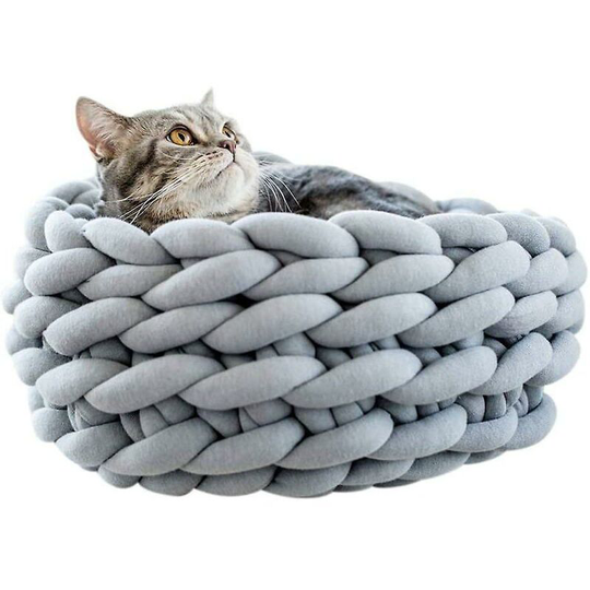Cat Bed Basket Nest Hand Knitted Pet Sleeping Bag Thick Wool Round Donut Pet Bed 30*30cm