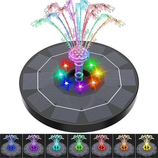 Heguyey - 3W Outdoor Solar led Fountain with Colorful led Lights and Rechargeable Battery and 6 Nozzles Garden Pond Bird Bath