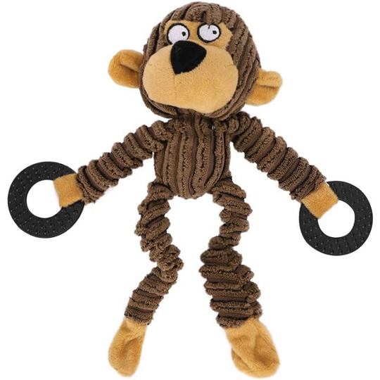Tinor - Squeaky Dog Toy Plush Monkey Chew Toy Puppy No Stuffing Interactive Toy Soft Durable Training Toy for Small Medium Large Dogs Playing Making