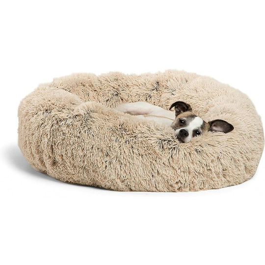 Original Calm Donut Cat and Dog Bed Shaggy Taupe Small 23x23'