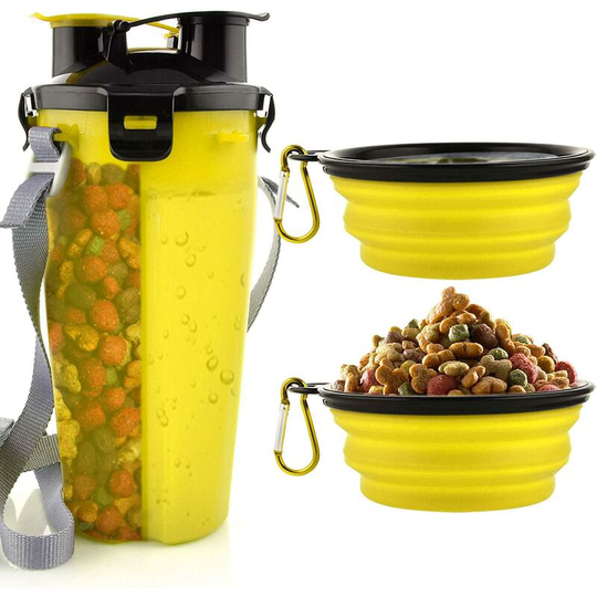 Briday - Dog Water Bottle with 2 Collapsible Bowls Portable 2 in 1 Water Bottle and Food for Dogs Cat Pets, Travel Bottle for Walking, Exercising,