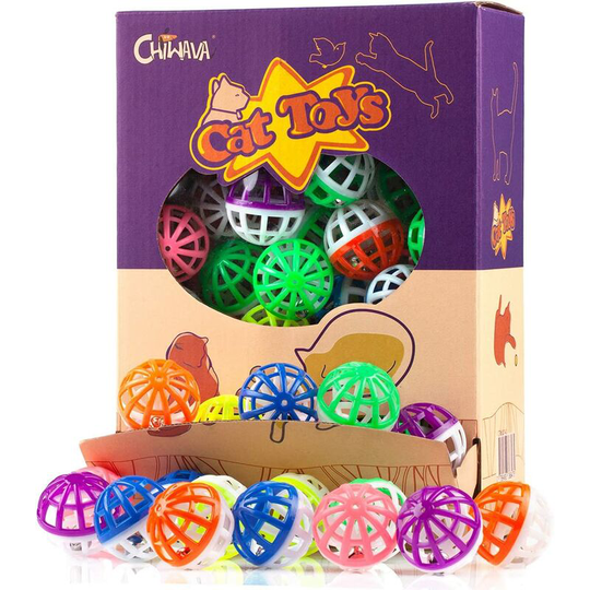 48PCS 1.6'' Cat Toy Ball with Bell Plastic Lattice Jingle Balls Kitten Chase Pounce Rattle Toy Assorted Color