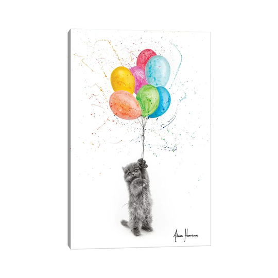The Naughty Kitten and the Balloons by Ashvin Harrison - Wrapped Canvas Graphic Art Print
