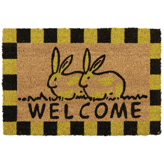Relaxdays - Welcome Rabbits Doormat Coir Rubber, 40 x 60 cm, Door Mat Inside & Outside, Non-Slip, Multicoloured