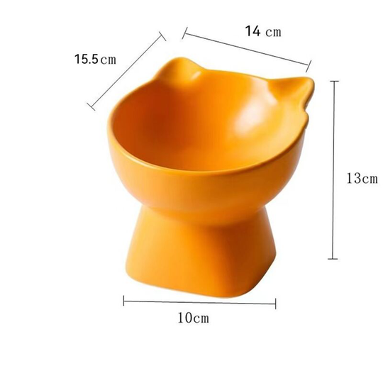 Cat Bowl, Elevated Cat Bowl for Food & Water, 15° Tilt Cat Bowl Reduce Neck Pressure, Easy to Clean, for Small Cats and Dogs, Yellow