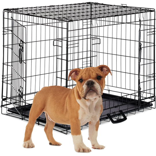 Dog Cage, Folding Transport Crate, Whelping Pen, 2 Doors, Floor Tray, Metal, l, Black - Relaxdays