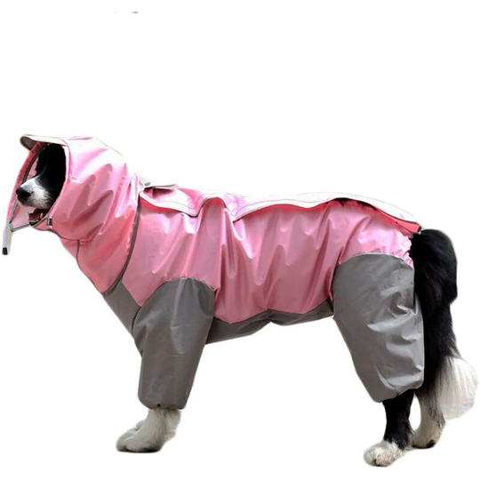Soekavia - Dog Raincoat with Removable Hoodie, Outdoor Adjustable Drawstring, Magic Tape Waterproof Rain Jacket with Hood Collar Hole Pink Size 18