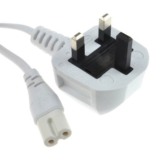kenable Figure 8 Power Cable UK Plug to C7 Lead for LED or Smart TV White 3m