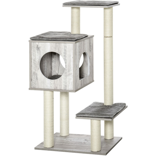 Multi-Level Cat Tree Tower Activity Center w/ Scratching Posts Condo - grey - Pawhut