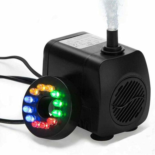 Submersible Mini Water Pump with 12 Colors led Light 10W Ultra-quiet Aquarium Fountain Pump 450L/H for Terrariums, Fish Tank, Circulation Systems,