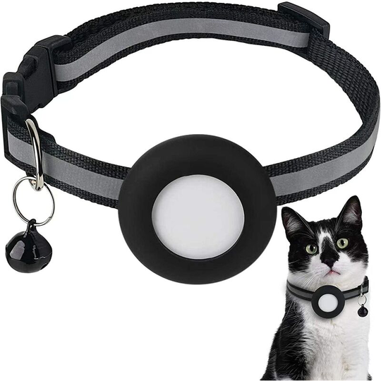 Airtag Cat Collar -BR-Vie Reflective Nylon Collar with Airtag Waterproof Case - Safety Buckle with Bell - For Cat and Puppy