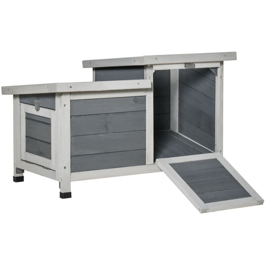 Pawhut - Wooden Rabbit Hutch Guinea Pig Cage Bunny Run with Openable Roof Grey - Grey