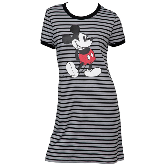 (Large, Black) Disney Mickey Mouse Kicked Back Pose Striped Fashion Dress