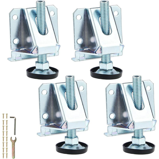 Set of 4 Heavy Duty Steel Leveling Feet with Locking Nuts , M10 Adjustable Furniture Feet for Tables , Cabinets , Shelves , Furniture