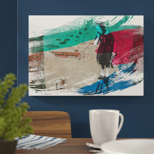 'Girl and Rat Graffiti' Graphic Art Print on Canvas