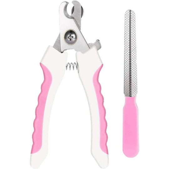 Claw Scissors, Pet Nail Scissors, Stainless Steel Nail Clips with Nail File and Safety Limit, for Dog, Cat, Bird, Rodent and Any Size of Claw (Pink)