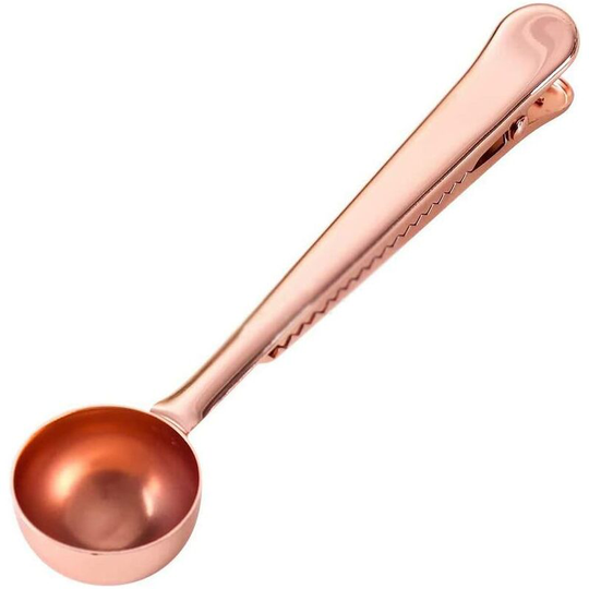 Stainless Steel Clip on Teaspoons, 2 in 1 Long Handle Teaspoons, Tea Bean Measuring Spoon, (Rose Gold)