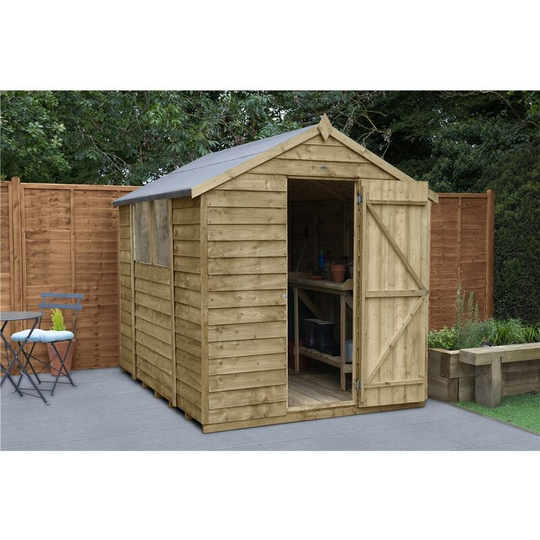 Worcester Pressure Treated Overlap(f) - 8ft x 6ft Pressure Treated Overlap Apex Wooden Garden Shed - Single Door (2.4m x 1.9m) - Modular (core)