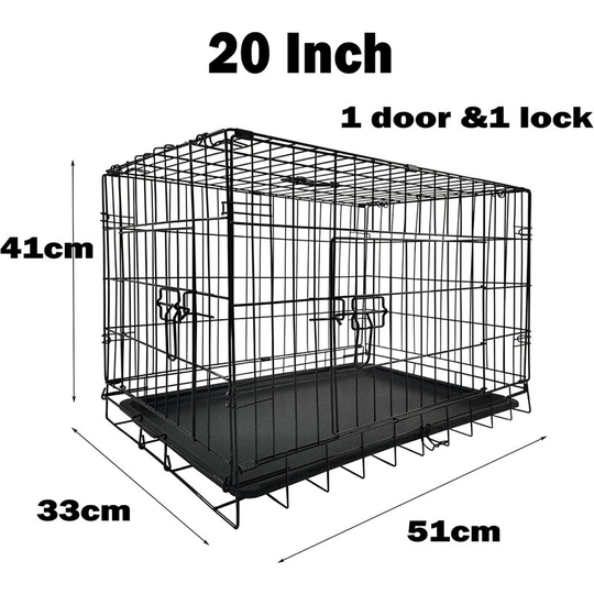 20 inch Dog Puppy Cage Small Black Folding 1 Door 1 Lock Crate Heavy Duty Animal Transport Pet Carrier With Tray