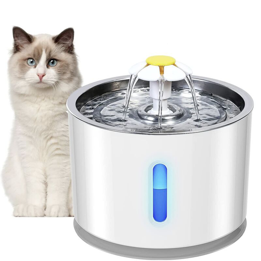 Soekavia - Cat Water Fountain, Stainless Steel Cat Fountain 2.4 l Pet Water Dispenser for Cats Dogs with led Indicator Light & 1 Activated Carbon