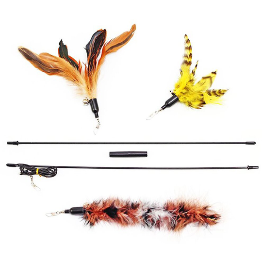 Oypla Cat Wand Teaser Interactive Toy with 3 Interchangeable Feather Tips