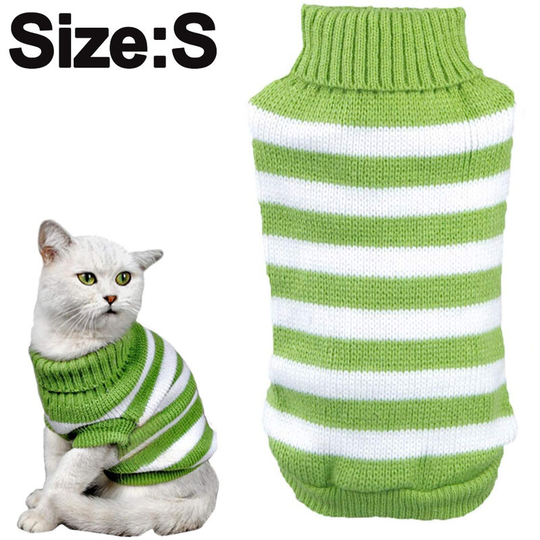 Warm Striped Cat Dog Sweater Soft Fall Pullover Winter Pet Clothes Braid Plait Turtleneck Knitwear for Kitten Cat Dog Puppy, S, green