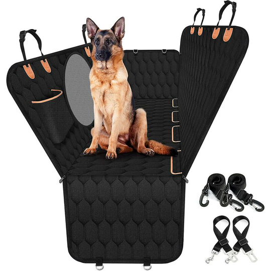 Dog Back Seat Cover, 100% Waterproof, Car Hammock with Large Mesh Window,