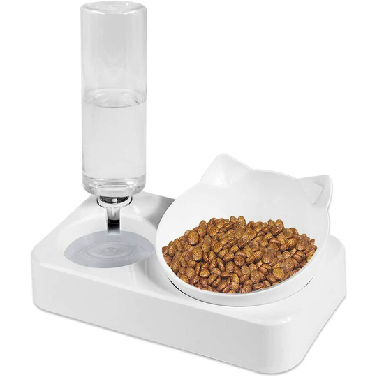 Soekavia - Raised Cat Feeding Bowls, Automatic Feeding Bowl and Water Dispenser for Cat, Dog, 15° Inclined Adjustable Angle Cat Food Bowl Set for